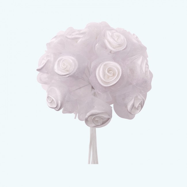 2.5" Diameter Stain Organza Flower 12X12 | White